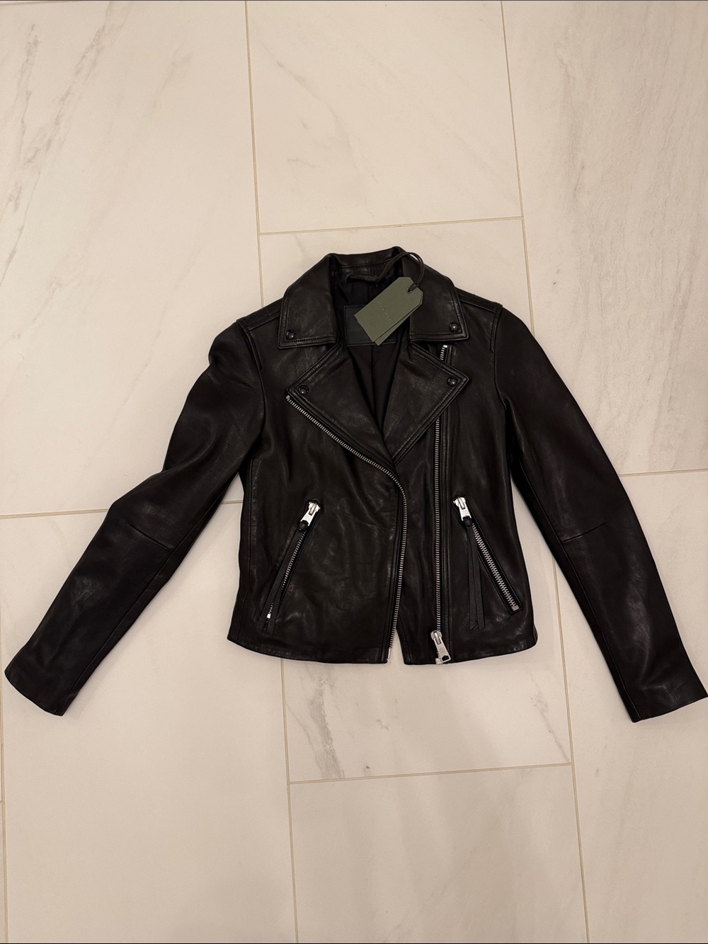 AllSaints Black Leather Moto Biker Jacket